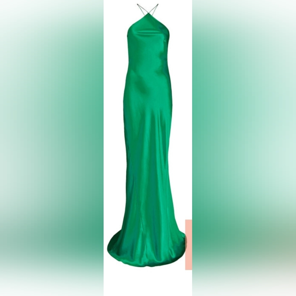 Justine Open-back Charmeuse Maxi Dress, Green